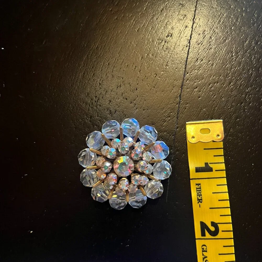 Vintage Aurora Borealis Beaded and Rhinestone Cluster Brooch Gold Tone